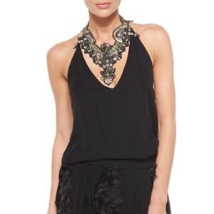 NWT Haute Hippie Anthropologie Flowy 100% Silk Black Halter Top Sz. S